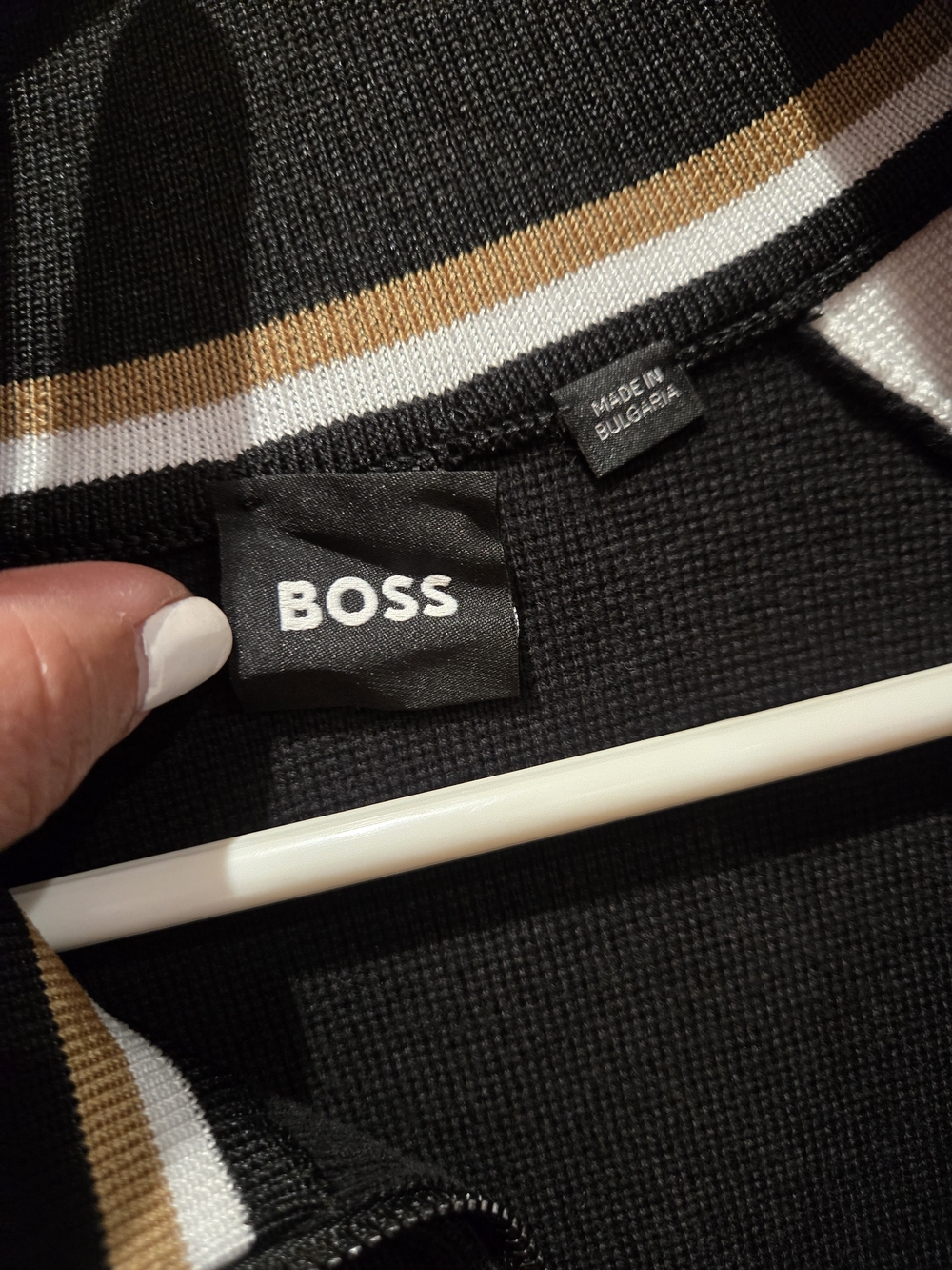 BOSS Black Zip-Up Sweater with Contrast Stripe